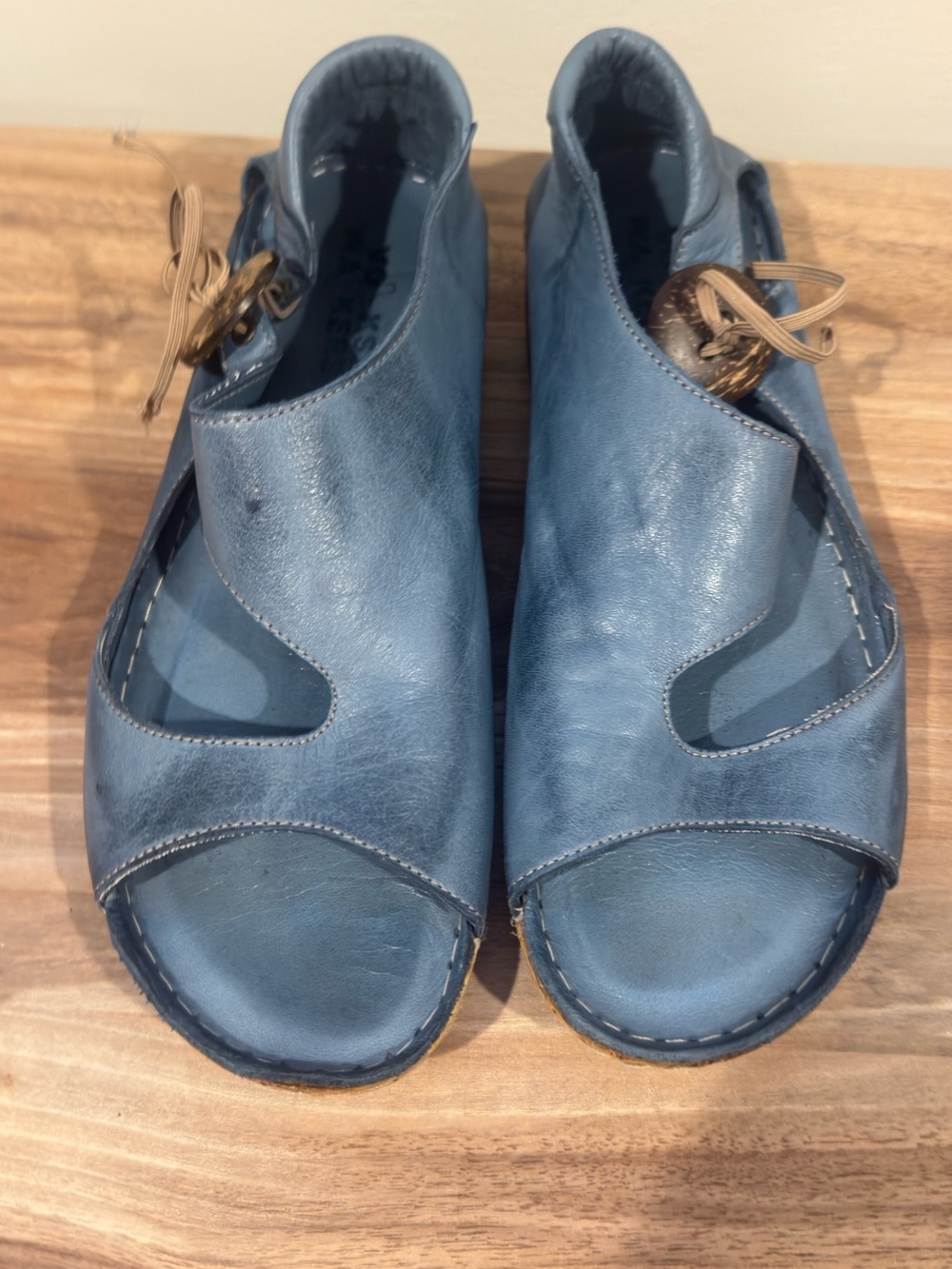 Volks Walker Blue Leather Comfort Sandals Handmade Wedge EU 37